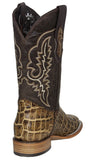 Mens #125N Sand Cowboy Boots Crocodile Big Belly Print - Square Toe