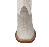 Mens #140N Off White Cowboy Boots Crocodile Hornback Print - Square Toe