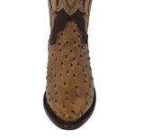 Mens Sand Cowboy Boots Ostrich Quill Print Leather - J Toe