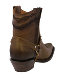 Womens Dixie Honey Brown Western Ankle Boots Leather Boot Straps - Snip Toe