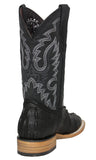 Mens Black Cowboy Boots Crocodile Tail Print - Square Toe