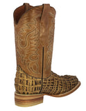 Mens #130N Rustic Sand Alligator Tail Print Leather Cowboy Boots - Square Toe