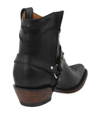 Womens Dixie Black Western Ankle Boots Leather Boot Straps - Snip Toe