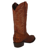 Mens Cognac Cowboy Boots Leather Crocodile Back Print Western Wear Round Toe