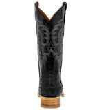 Mens Black Ostrich Quill Print Leather Cowboy Boots - 3X Toe