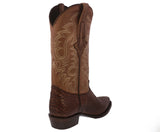 Mens Brown Snake Python Print Leather Cowboy Boots J Toe