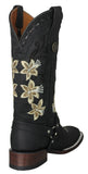 Womens Annie Matte Black Western Boots Leather Boot Straps - Square Toe