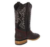 Mens Black Cherry Cowboy Boots Ostrich Quill Print Leather - Square Toe