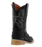Kids Toddler Black Ostrich Quill Print Cowboy Boots - Square Toe