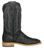 Mens #140N Black Cowboy Boots Crocodile Hornback Print - Square Toe