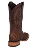Mens Cognac Snake Print Leather Cowboy Boots - Square Toe