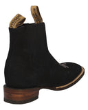 Womens Black Chelsea Cowboy Boots Nubuck Leather - Square Toe