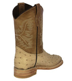 Kids Toddler Sand Ostrich Quill Print Cowboy Boots - Square Toe