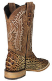 Mens #140N Rustic Sand Cowboy Boots Crocodile Hornback Print - Square Toe