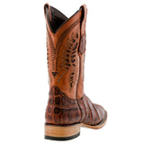 Mens Cognac Western Wear Leather Cowboy Boots Elephant Print Square Toe