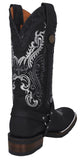 Womens Dallas Black Western Boots Leather Boot Straps - Square Toe