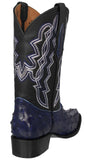 Mens Blue Cowboy Boots Ostrich Quill Print Leather - J Toe