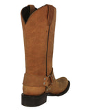 Mens Rider Light Brown Western Boots Leather Harness - Square Toe