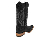 Mens Black Crocodile Tail Print Leather Cowboy Boots - 3X Toe