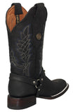Womens Western Boots Black Leather Rodeo Fashion Riding Removable Straps Square