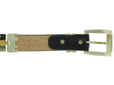 Mens Black Cowboy Dress Belt Ostrich Quill Print - Gold Links