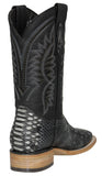 Mens Gray Cowboy Boots Snake Print Leather - Square Toe