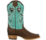 Womens Jesse Brown & Turquoise Western Boots Classic Leather - Square Toe