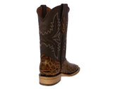 Mens Honey Brown Cowboy Boots Sea Turtle Print Leather - Square Toe