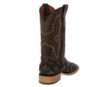 Mens Brown Cowboy Boots Pirarucu Fish Print - Square Toe