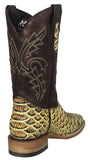 Mens Sand Cowboy Boots Anaconda Print Leather - Square Toe