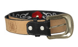Black #820 Western Cowboy Belt Floral Leather - Removable Buckle