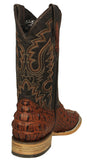 Mens Cognac Cowboy Boots Crocodile Back Print - Square Toe