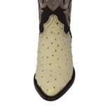 Mens Off White Cowboy Boots Ostrich Quill Print Leather - J Toe