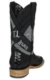 Mens Black Cowboy Boots Python Skin Leather - Square Toe