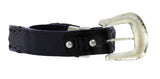 Black Western Cowboy Belt Concho Leather - Silver Buckle