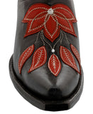 Womens Summer Black & Red Leather Cowboy Boots - Snip Toe