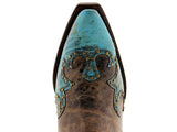 Womens Katy Baby Turquoise Cowboy Boots Leather - Snip Toe