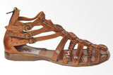 Womens Authentic Huaraches Real Leather Sandals Flowers Cognac - #226