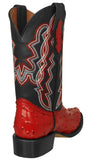 Mens Red Cowboy Boots Ostrich Quill Print Leather - J Toe