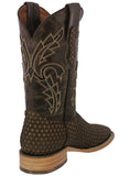 Mens Brown Western Cowboy Boots Woven Leather - Square Toe