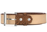 Cognac Western Cowboy Belt Snake Print Leather - Silver Buckle