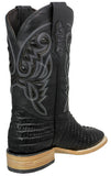 Mens #132N Black Cowboy Boots Crocodile Tail Print - Square Toe