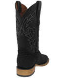 Mens Black Western Cowboy Boots Woven Leather - Square Toe