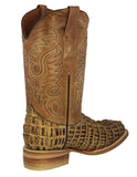 Mens Rustic Sand Alligator Tail Print Leather Cowboy Boots Square Toe