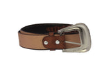 Cognac Western Belt Snake Print Overlay Leather - Removable Buckle