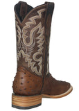 Mens #210N Brown Cowboy Boots Ostrich Quill Print Leather - Square Toe