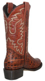Mens #125 Cognac Cowboy Boots Crocodile Big Belly Print - Round Toe