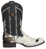 Mens Black Cowboy Boots Real Cow Hair Leather - Square Toe