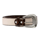 Brown Western Cowboy Belt Pirarucu Fish Leather - Silver Buckle