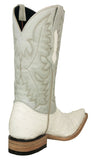 Mens White Cowboy Boots Ostrich Quill Print - 3X Toe